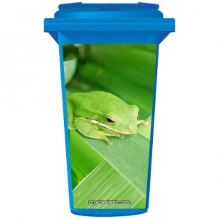 Green Frog On A Leaf Wheelie Bin Sticker Panel